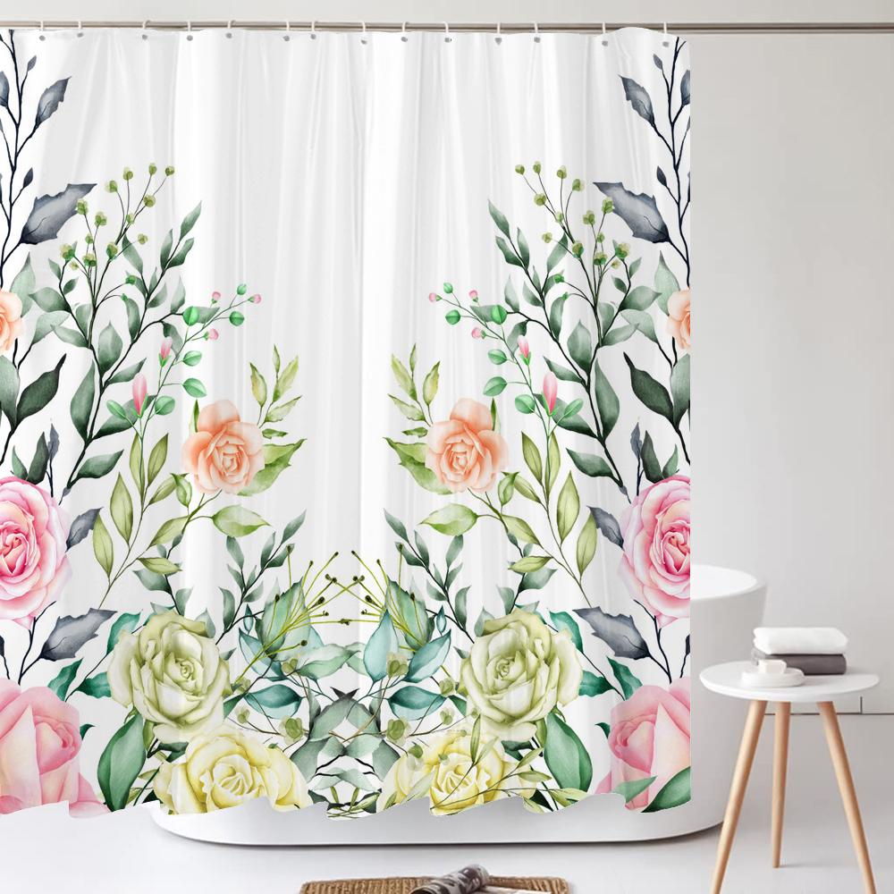 Green Plants Flowers Waterproof Polyester Shower Curtains Eco-friendly High Quality Bathroom Curtains Blind For Home Decorations