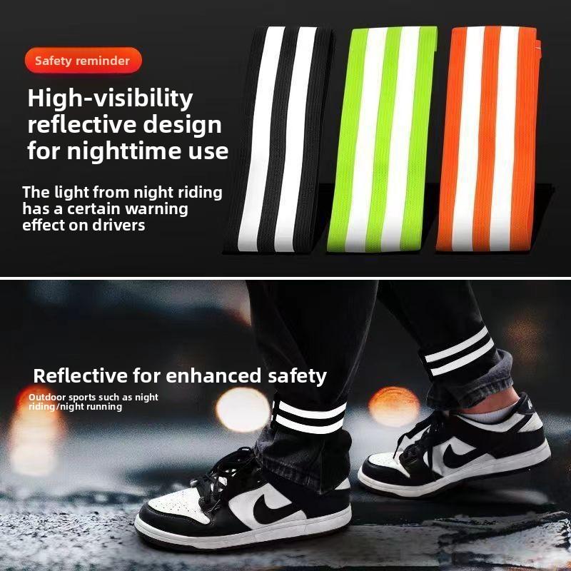 Bike Reflective Leg Cuff Strap Pants Holder Cycling Band for Folded Trousers High Visibility Night Safety Reflective Adjustable