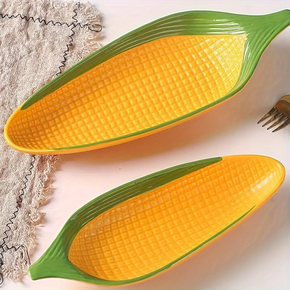 2pcs Creative Corn-Shaped Ceramic Serving Trays , Ideal for Bread, Desserts, Snacks , Sushi , 24.89cm/29.46cm , Food-Safe