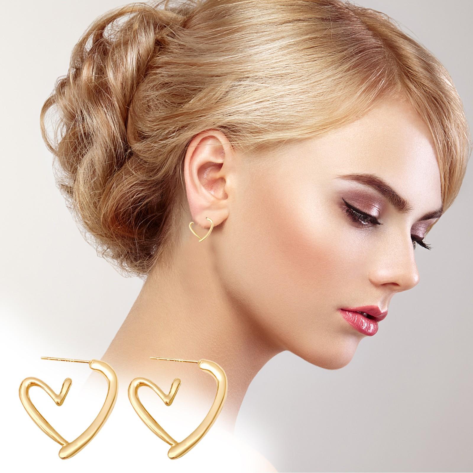 

S925 Metal Heart Earrings For Women, And Versatile Earrings One Size золотой