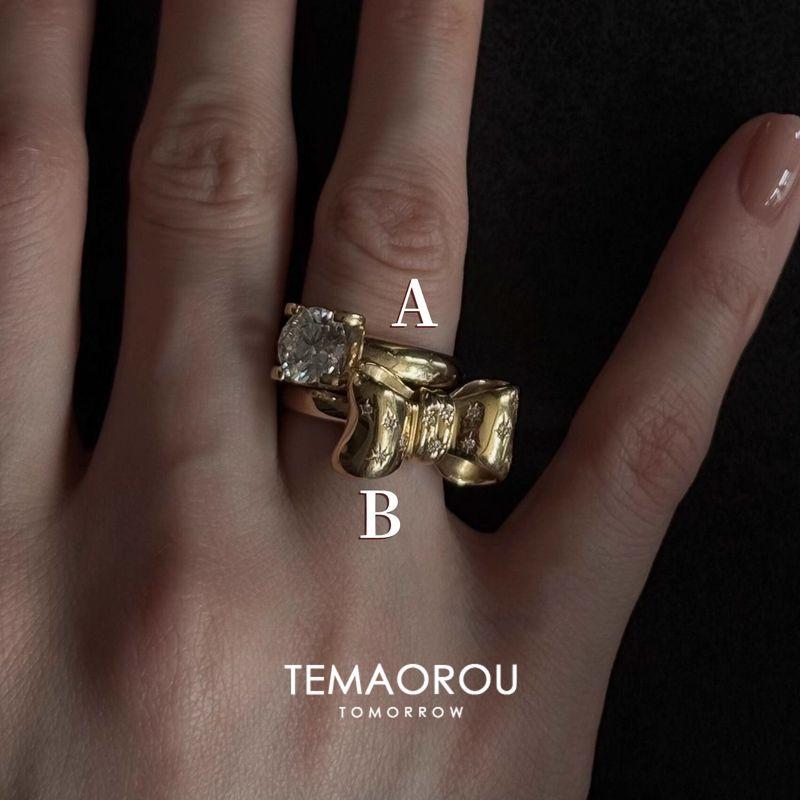 

European and American Ins-Style Inlaid Rhinestone Bowknot Open Ring, Square Diamond Index Finger Ring, Stackable Ring, Long-Lasting Color Retention Type a Square Diamond