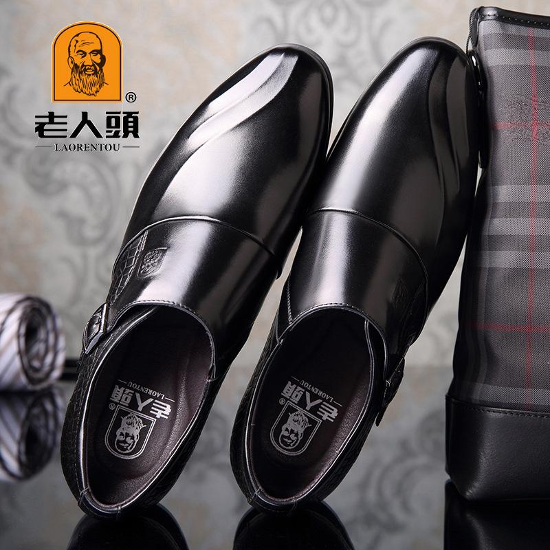 Crocodile Pattern Old Man's Head Leather Shoes Men's Genuine Leather Breathable Foot Leather Shoes First Layer Cowhide Men's Glossy Leather Shoes Wedd