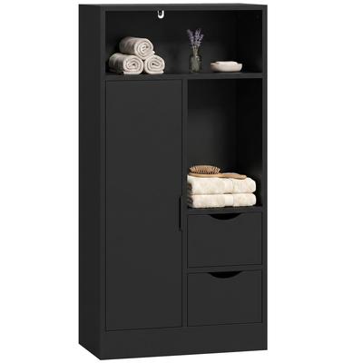 Bathroom Cabinet Narrow Storage Cabinet With 2 Drawers Open Compartments 50x25x100cm Black