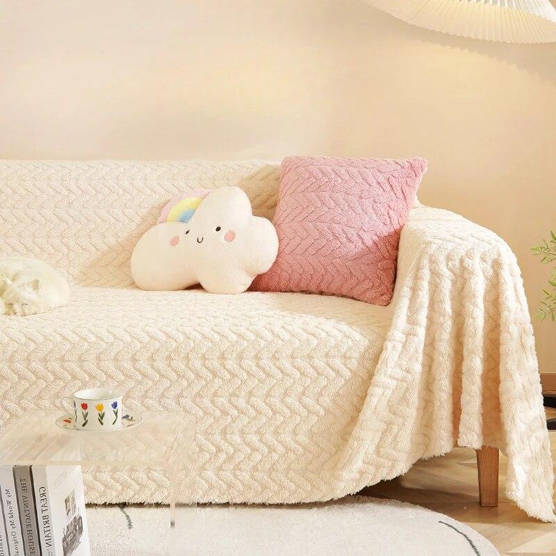 Autumn and Winter Thick Sofa Towel Solid Color Plush Sofa Cover Anti Cat Scratch Sofa Mat Sofa Cover Cloth