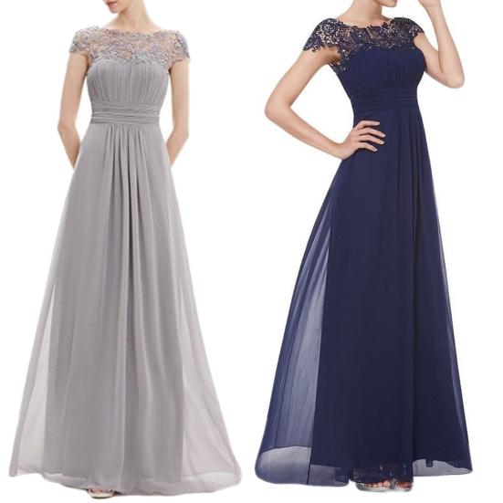 Rochie Maxi de Petrecere pentru Femei, Culoare Solidă, Dantelă Transparentă Patchwork, Mânecă Scurtă