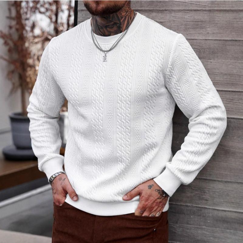 Textured Cable Knit Crewneck Sweater - Slim-Fit Long Sleeve Pullover Top S белый