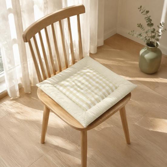Cotton Linen Seat Pad Square Plaid Chair with Ties, Breathable Cushion, Buffalo for Hard Chairs Check Dining Cushion Home Office Chair, 16 X Inch Soft