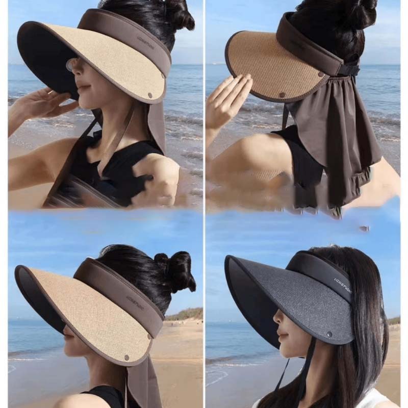 Summer Straw Hat for Women Foldable Empty Top Sun Hat Outdoor Beach Running Bicycle Wide Brim Female Sunscreen Visor Casual Cap
