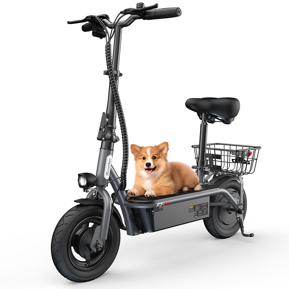 iScooter Electric Scooter F2 Adult Shopping Scooter 500W 30km/h Max Load 120KG 10 Inch Folding Light Weight with Seat and Basket
