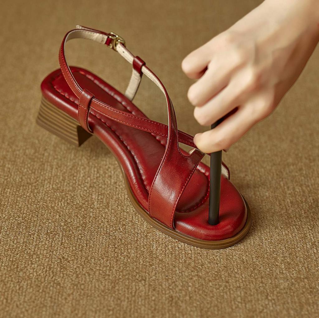 Krazing Pot Cow Skin Thick Med Heels Peep Toe Summer Size 42 Brand Shoes Concise Design Gladiator Elegant Women Sandals