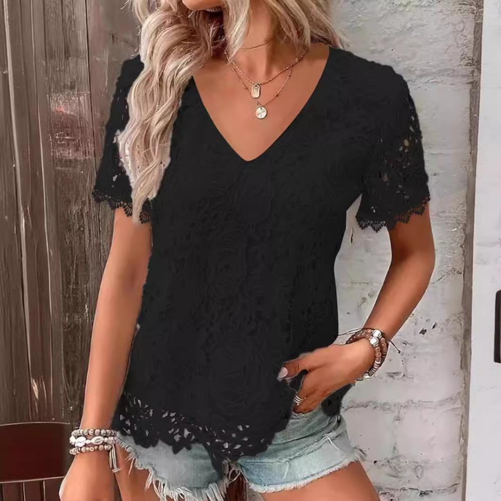 

Женская мода с V-образным вырезом, воротником, коротким рукавом, футболки 5XL чёрный