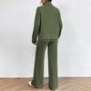 Women's Casual Solid Color High Neck Long Sleeve Set Loose Pants Two Piece Set