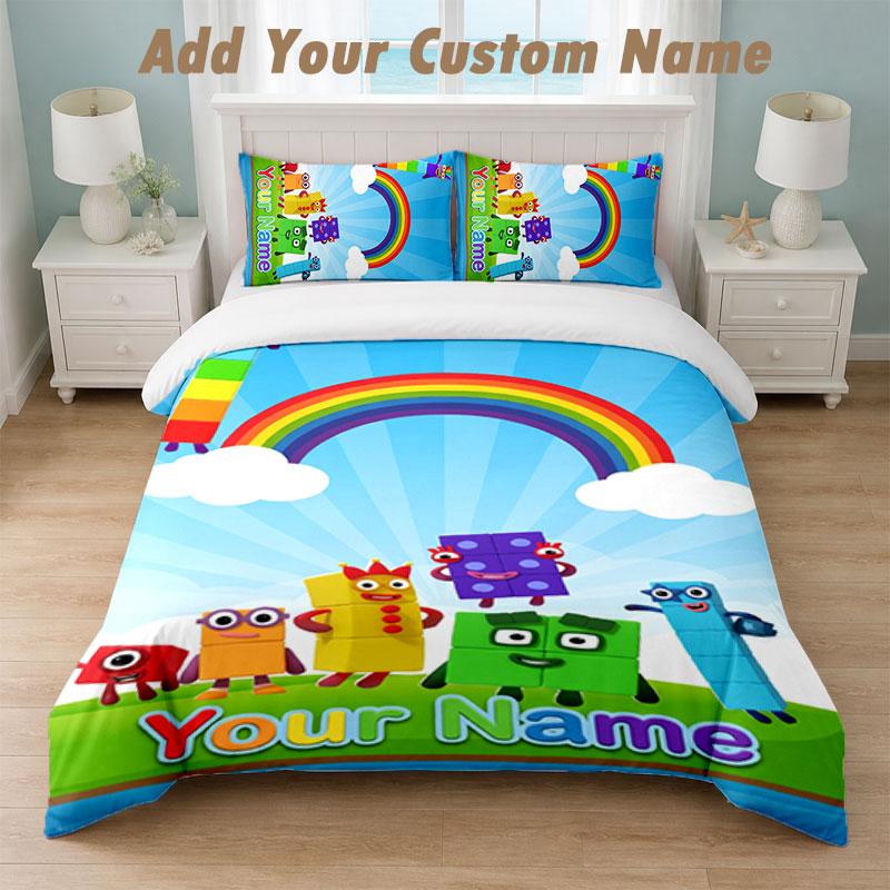 Bedding Set 1 Duvet Cover 2 Pillowcases Numberblock Print Soft Bed Linen Bedroom Decor