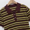 2025 Spring/Summer Women's Striped Knit Polo Collar Short-Sleeve Top