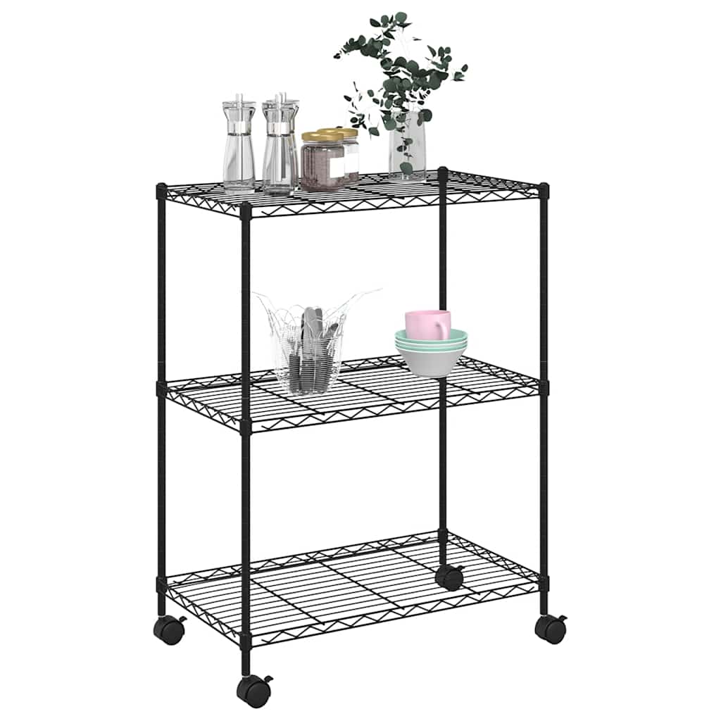 Storage Shelving Unit with 3 Shelves and Casters 60 x 35 x 81 cm Black 150 kg Capacity