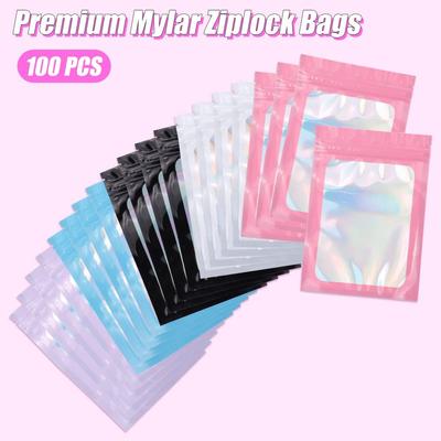 50/100 Pcs Resealable Translúcido Laser Zipper Lock Bag Holográfico Iridescent Bag Jóias Colar Cosméticos Presente Embalagem Saco