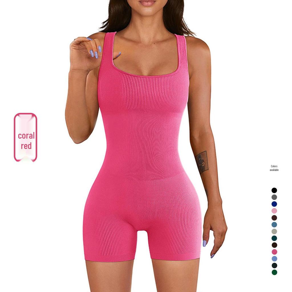 2023 Women's Ribbed Short-Sleeve Yoga Jumpsuit – Summer Fitness One-Piece
