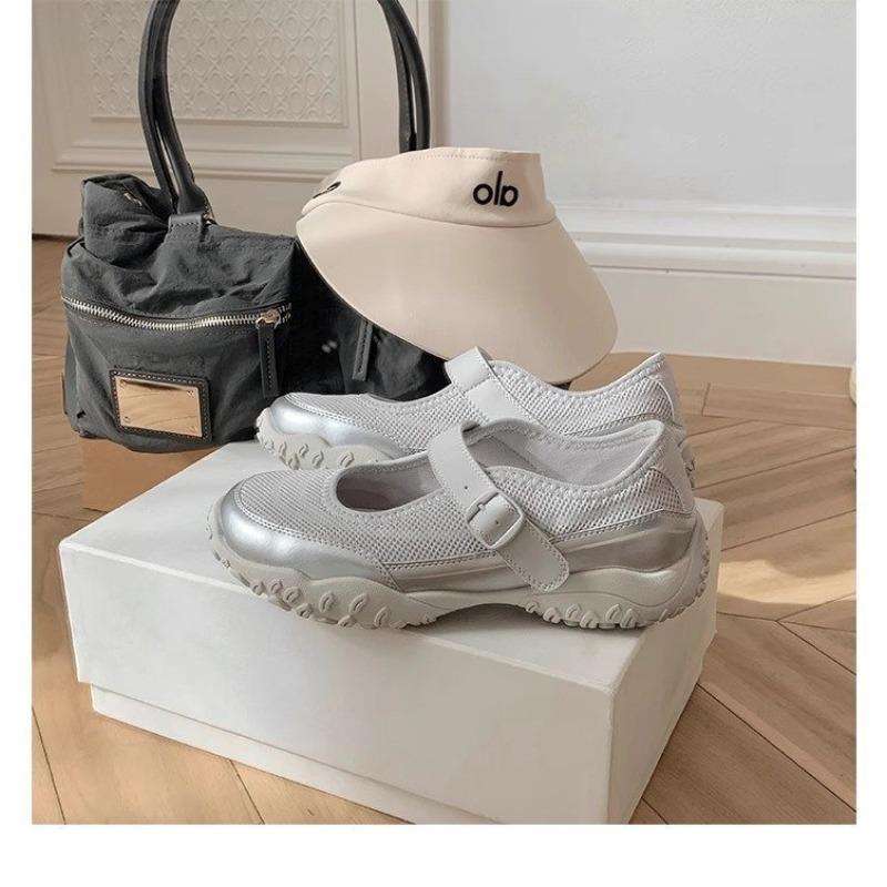 

Новые туфли на утолщенной подошве с круглым носком, дышащие, на ремешке, с мелким вырезом, повседневные 40 серебряный