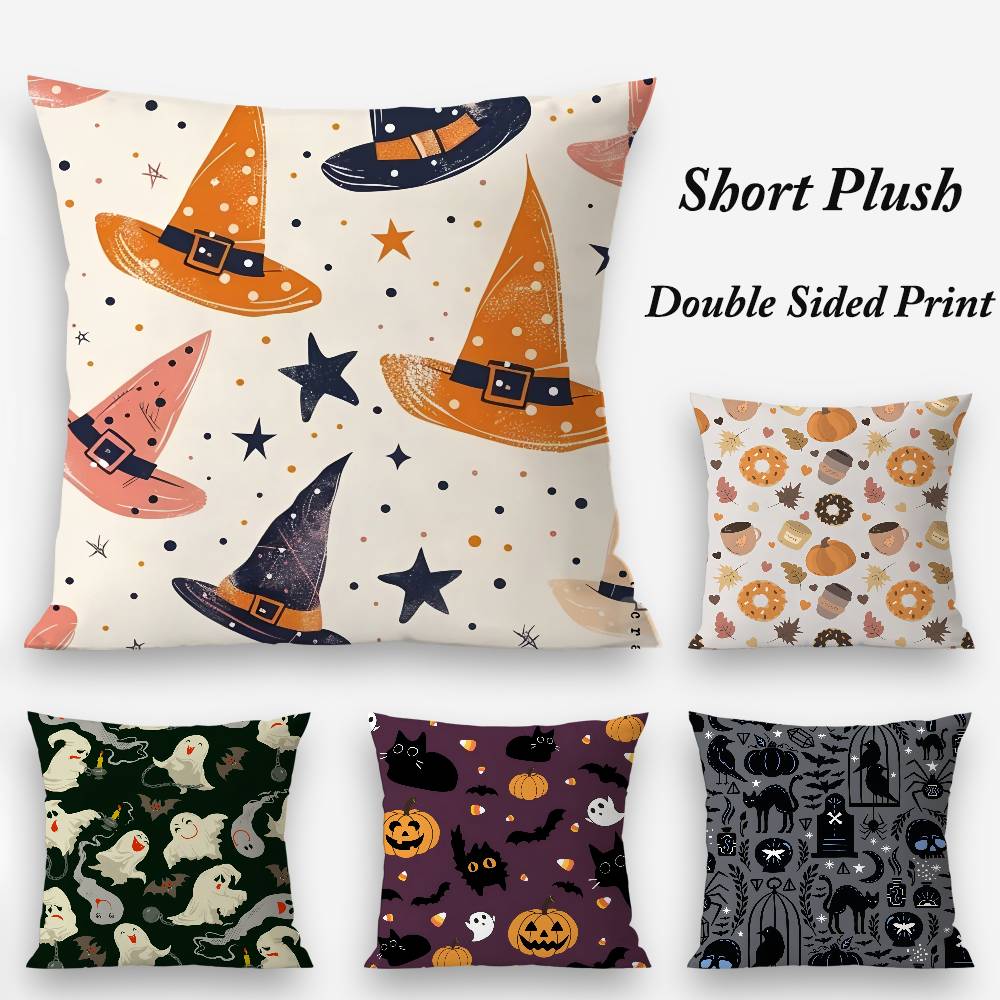 Halloween Witch Hat Pillow Case Plush Fabric Soft Double Sided Print Sofa Cushion Cover Throw Pillow Covers