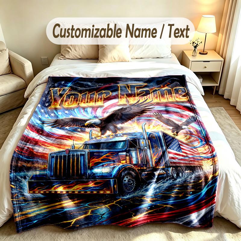 Truck Theme Custom Blanket Personalized Name & Text Customized Soft Warm Throw Blanket Home Decor