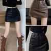 Spicy Girl PU Leather Coffee Mini Skirt: High Waist, Plus Size, Slimming Bodycon for Women’s Autumn/Winter