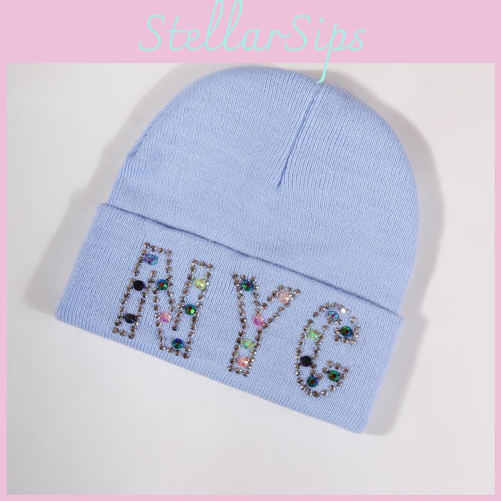 Nyc Letters Knit Hat With Rhinestone Embellishments For Fall Winter Warmth And Casual Style