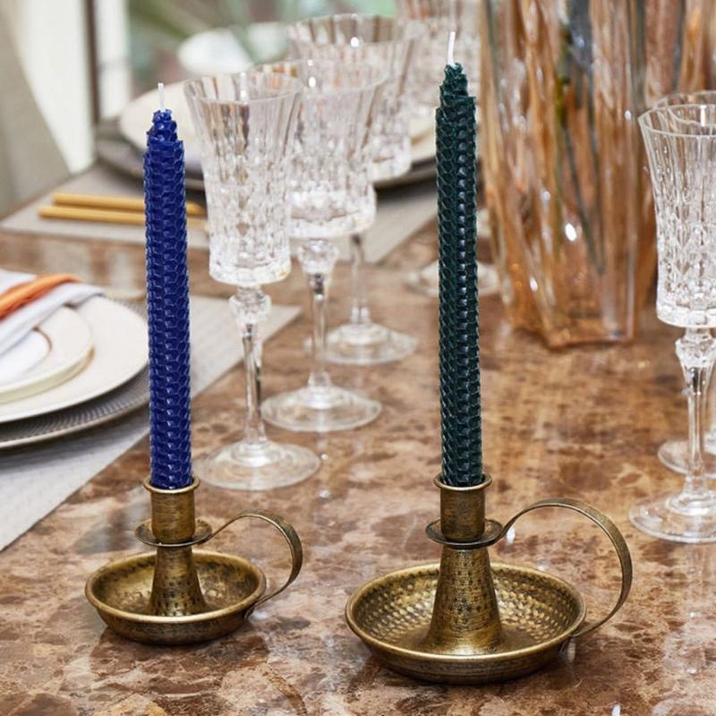 2Pcs Antique Iron Candle Holders with Handle For Fireplaces Decorations Wedding Parties Centerpieces Taper Candlestick