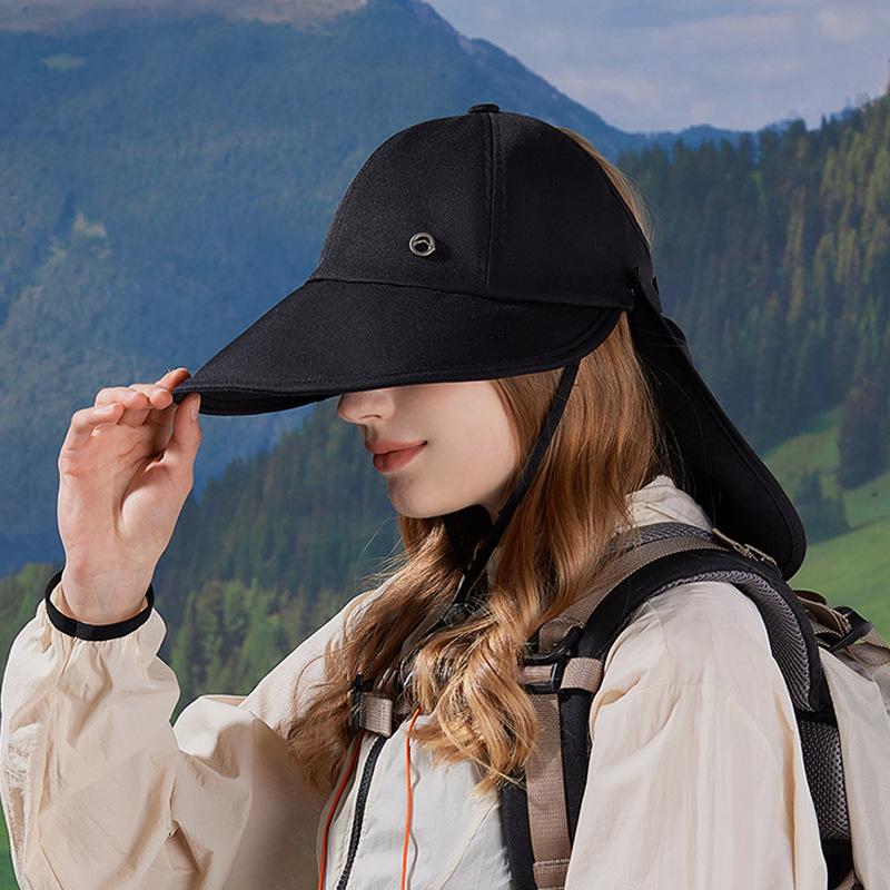 Spring and Summer Outdoor Sunscreen Hat Can Hang Mask Hat Women's Big Brim Shawl Bucket Hat Versatile Fashion Sun Hat