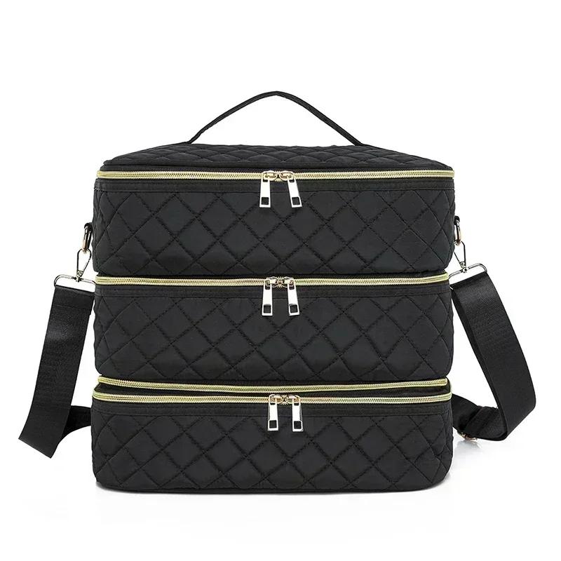 

Сумка для хранения лака для ногтей на 80 бутылок, переносная косметическая большая сумка через плечо, органайзер для путешествий, маникюрный салон, 3-слойная сумка для эфирных масел