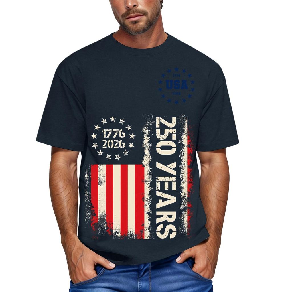 Herren lockeres und lässiges T-Shirt mit Flaggen-Buchstaben-Print, kurzärmeliges Oberteil