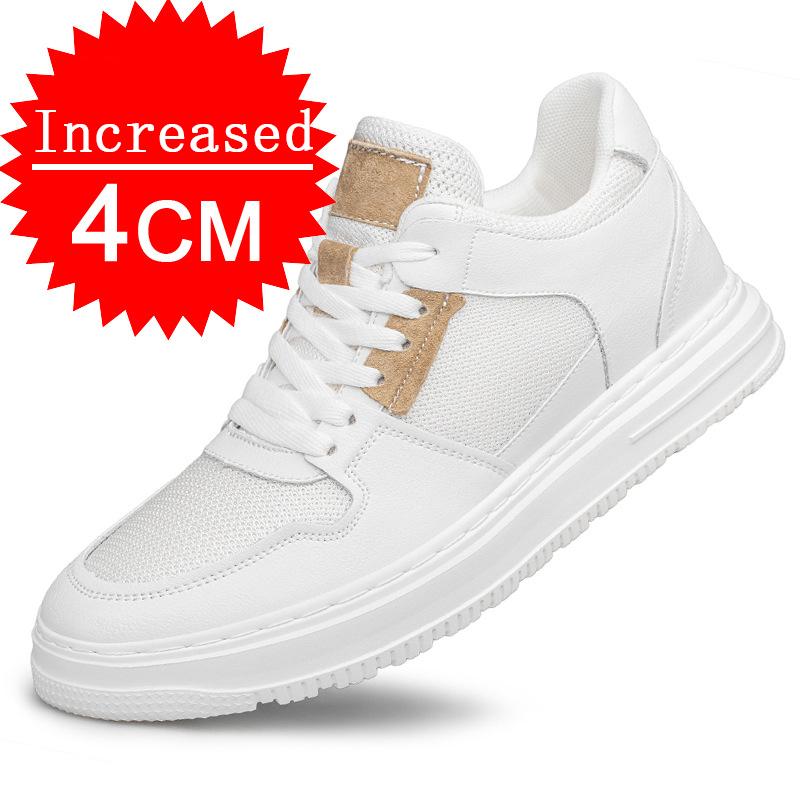 Outdoor Sneakers Spring New Men's Genuine Leather Lightweight Walking Shoes Trainers Invisible Inner Heightening Hollow Shoes