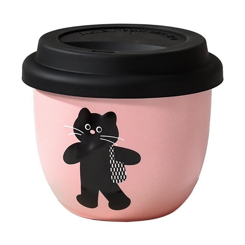 Pink Coffee Cup Holding Cup Small Capacity Girl Winter Hand Warmer Cup Ceramic with Silicone Lid Kitten Latte Cup