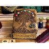 Leather Journal Seven Stone Tree Of Life Notebook Blank Sketchbook Traveling Notepad Deckle Edge Pepar with 7 Stone For Men Women Best Gift