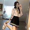 Women's French Navy Collar Shirt & Pleated Skirt Set - Fresh JK Campus Style