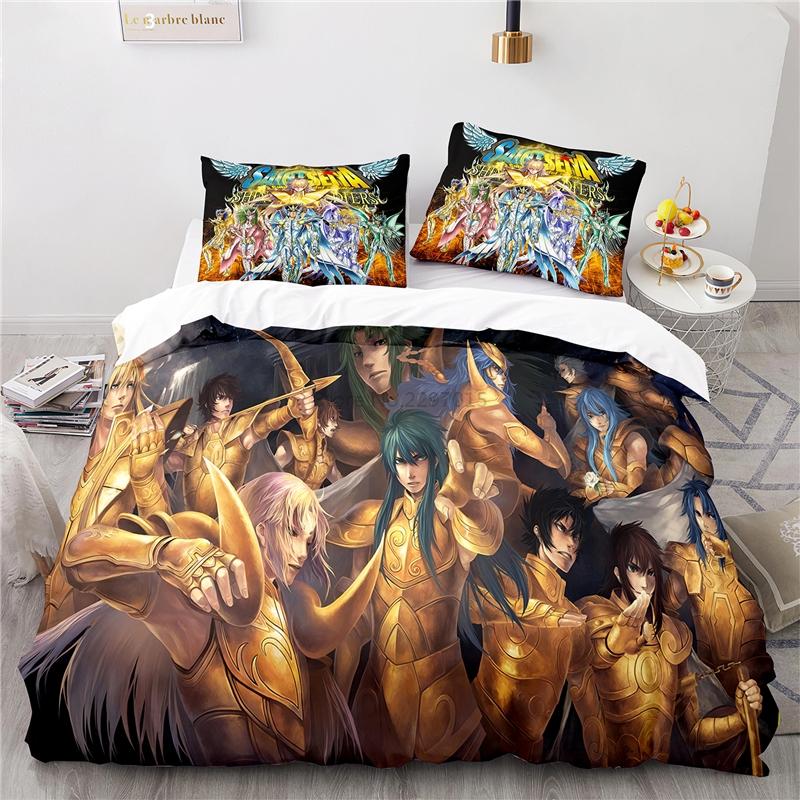 Cartoon 3d Saint Seiya Printed Bedding Set Anime Duvet Cover Pillowcase Adult Kids Comforter Cover Set Twin Full Queen King Size