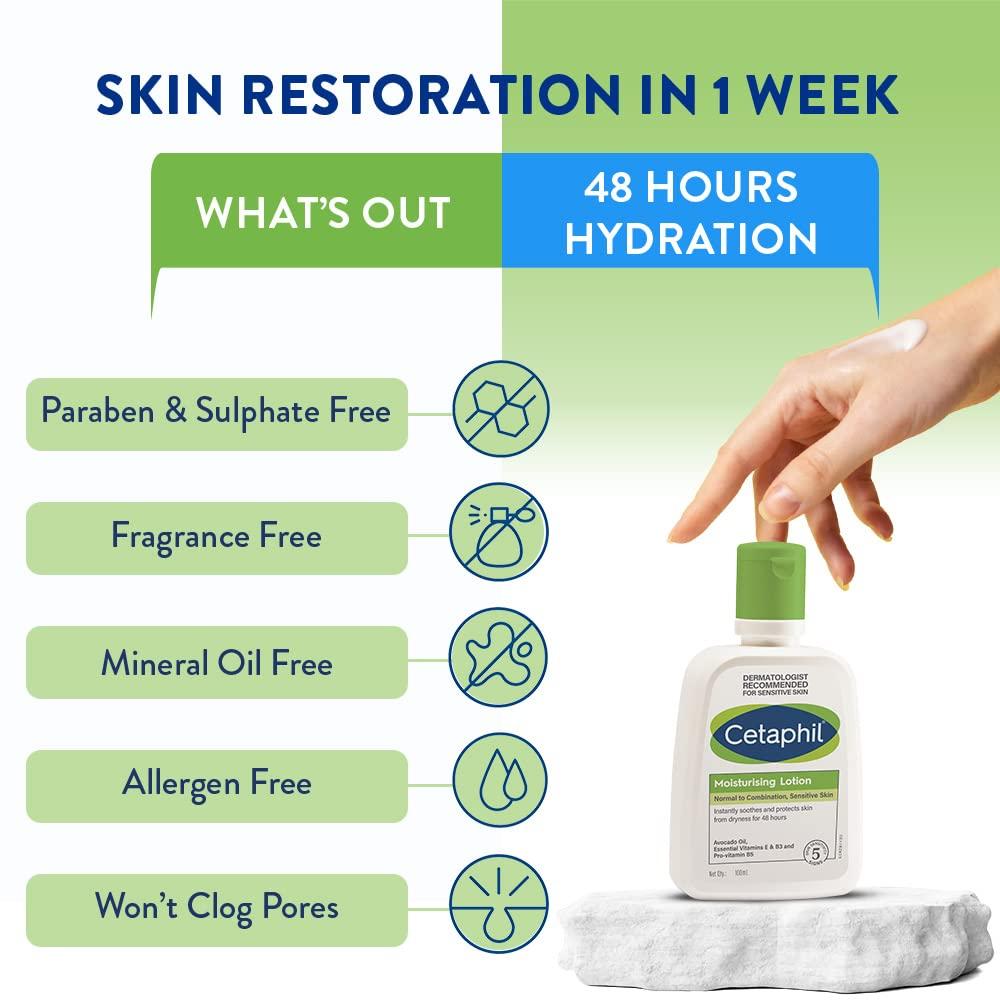 Cetaphil Moisturizing Lotion for Sensitive Skin 100ml Non-Greasy Daily Hydration for Dry Normal Skin