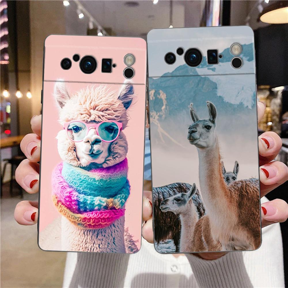 Kawaii Alpaca lovely Phone Case For Google pixel 9 8 7 6 Pro 8A 6A 7A 5G Silicone Shockproof Black Cover Fundas