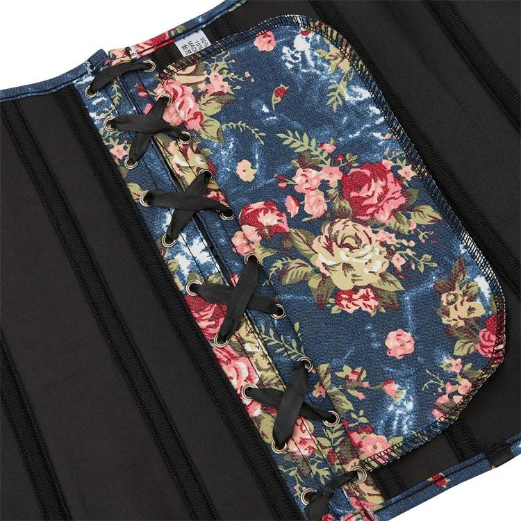 Retro palace blue floral shapewear for women with beautiful body and waist ties