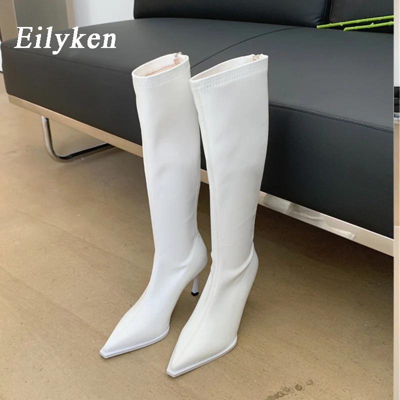 Fashion Eilyken Sexy Pointed Toe High Heels Women Knee-High Boots Spring Autumn Shoes Slim Elastic Fabric  Modern Long Botas Mujer