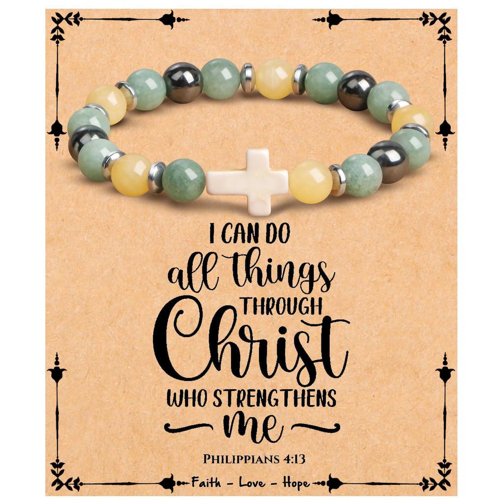 Emperor Stone Pink Zebra Beaded Bracelet with Cross Charm