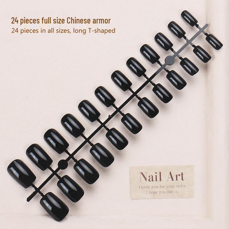 

24-Piece Black Solid Color Wearable Nail Tips – Finished Manicure Set