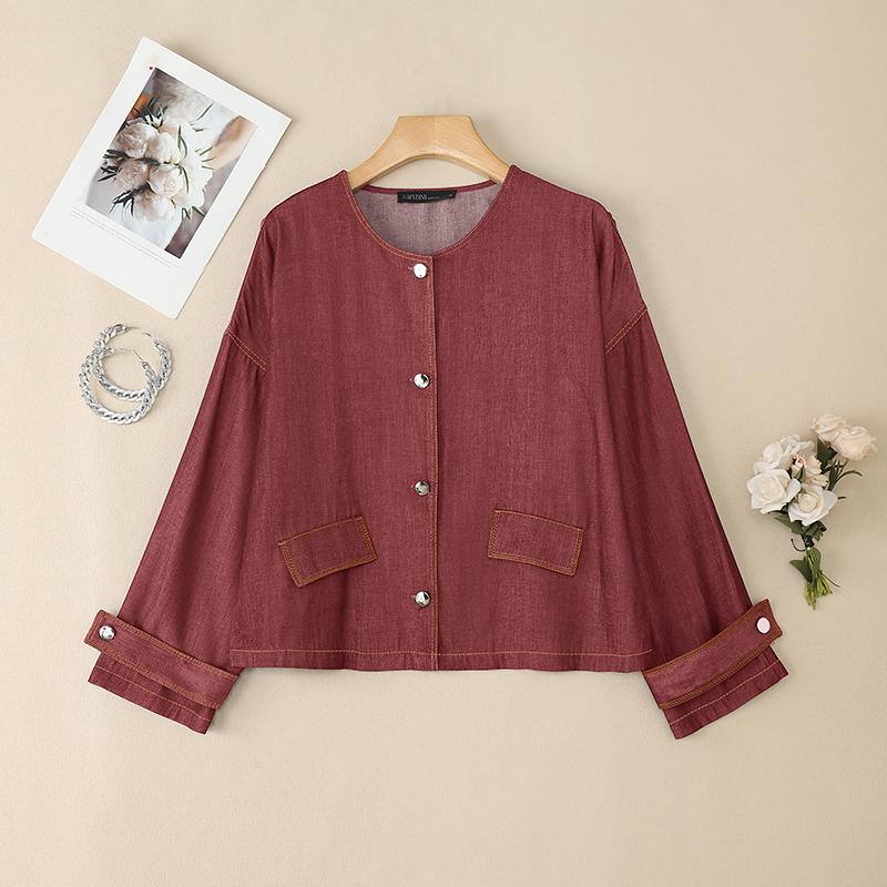 

ZANZEA Женская повседневная блузка с круглым вырезом и рукавами 3/4 свободного кроя в стиле ретро 2XL розовый