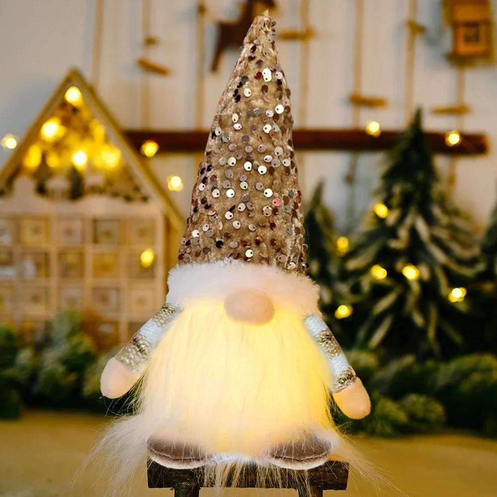 1~4 Stück Weihnachts-Puppe Elf Gestrickter Wichtel mit LED-Nachtlicht Weihnachtsdekorationen für Zuhause Weihnachten Navidad Neu Geschenk