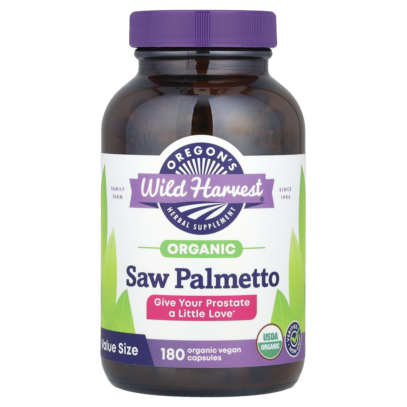 

Oregon S Wild Harvest, Saw Palmetto, Organic Veggie Caps, 180 Count (585Mg/Capsule)