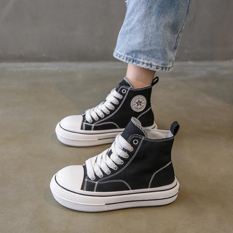 

Весна и осень новые студенческие женские туфли на толстой подошве высокие парусиновые туфли на толстой подошве женские туфли на толстой подошве нишевая повседневная обувь 35