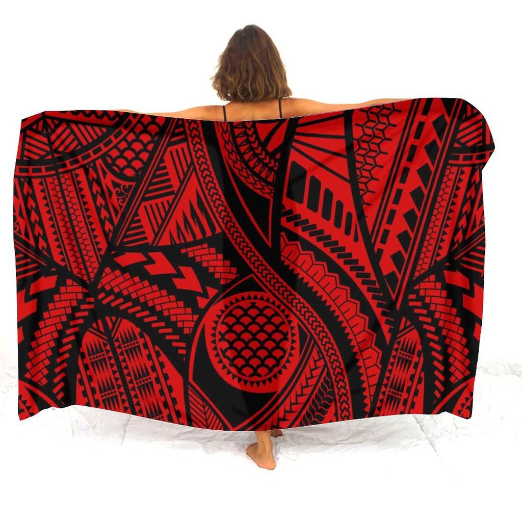 Polynesischer Damen-Sarong Hawaiianisches Strandparty-Schal Winddicht Sonnenschutz Einteiler Samoa Blumendruck