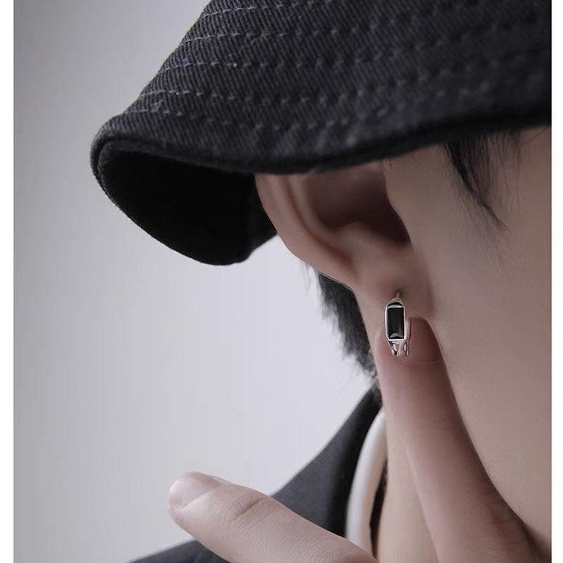 

Серьги с черными бриллиантами, мужские модные серьги, дизайн нишевой личности, мужские серьги-пряжки для ушей, серьги в стиле холодного ветра