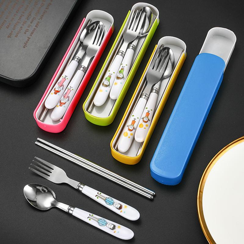 Stainless Steel Chopsticks Spoons Three Piece Portable Cutlery Set Student Travel Cutlery Spoons Chopsticks Forks