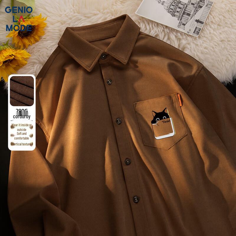 GENIOLAMODE Men s Heavyweight Corduroy Long-Sleeve Casual Shirt M
