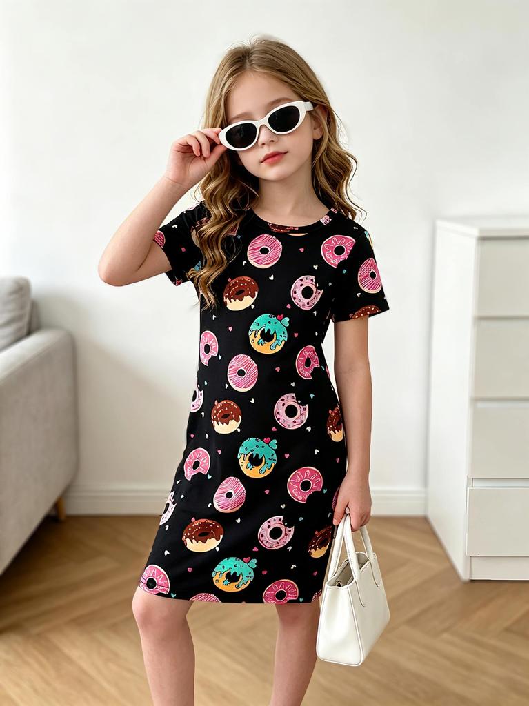 Kurzarm Bodycon Kleid für Mädchen Rundhalsausschnitt Eng anliegendes T-Shirt Mini Bleistift Lässig Bequem Sommerkleider Teenager 5-14 Jahre